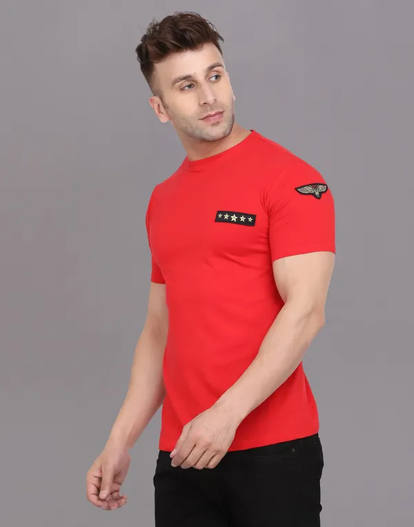 Red_Cotton_Blend_Round_Neck_Half_Sleeve_T-Shirt_For_Men