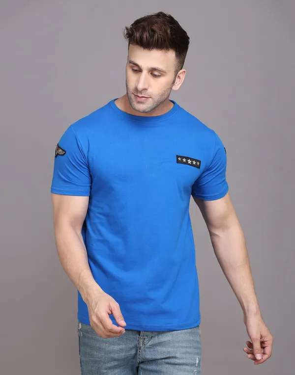 Blue_Cotton_Blend_Round_Neck_Half_Sleeve_T-Shirt_For_Men