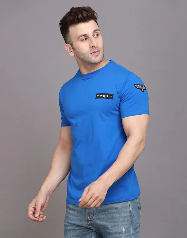 Blue_Cotton_Blend_Round_Neck_Half_Sleeve_T-Shirt_For_Men