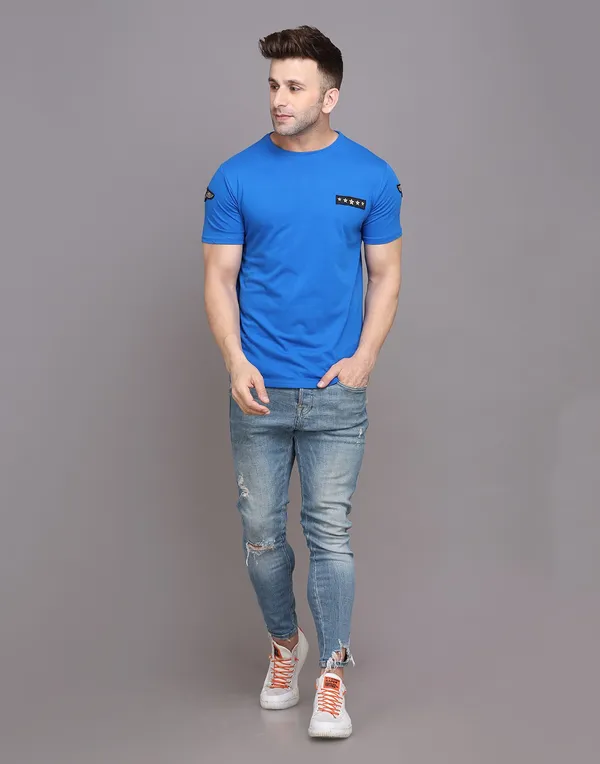 Blue_Cotton_Blend_Round_Neck_Half_Sleeve_T-Shirt_For_Men