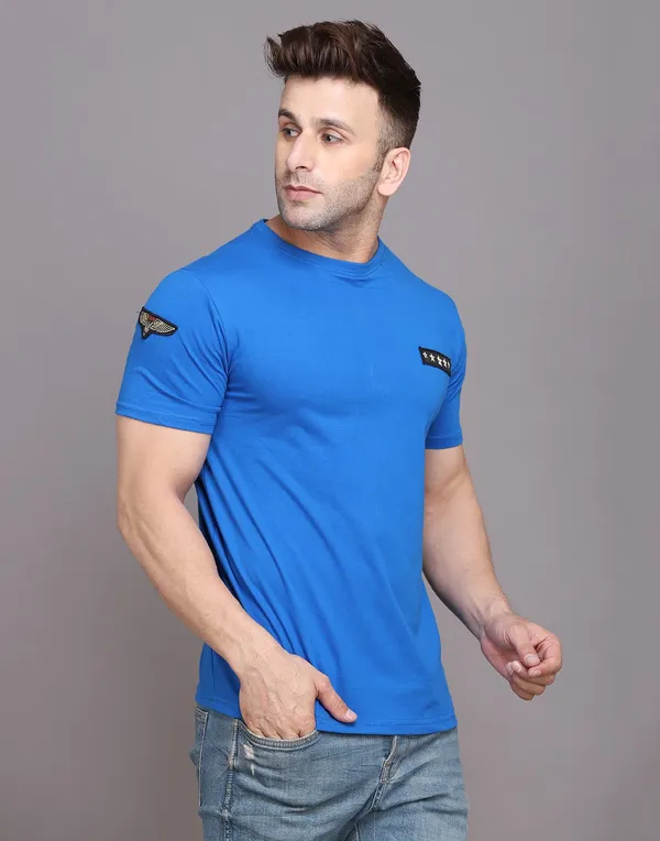 Blue_Cotton_Blend_Round_Neck_Half_Sleeve_T-Shirt_For_Men