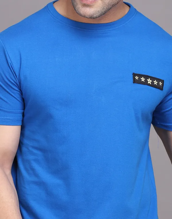 Blue_Cotton_Blend_Round_Neck_Half_Sleeve_T-Shirt_For_Men