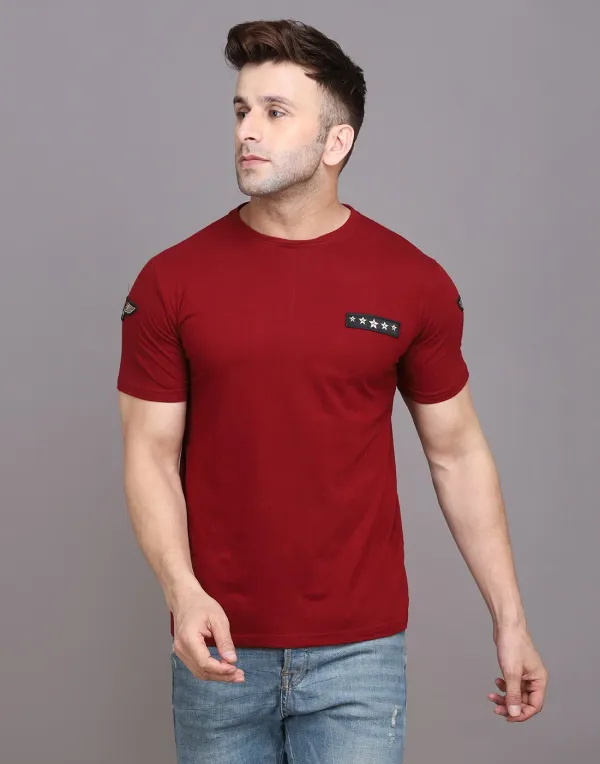 Maroon_Cotton_Blend_Round_Neck_Half_Sleeve_T-Shirt_For_Men