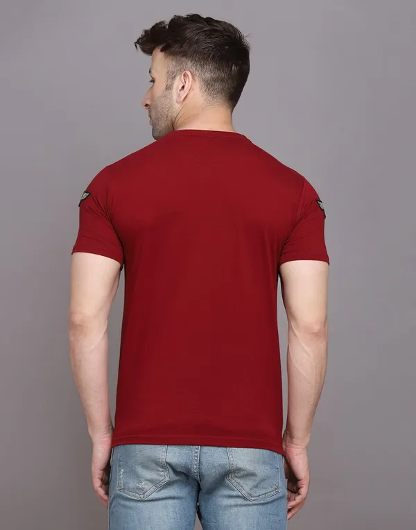 Maroon_Cotton_Blend_Round_Neck_Half_Sleeve_T-Shirt_For_Men