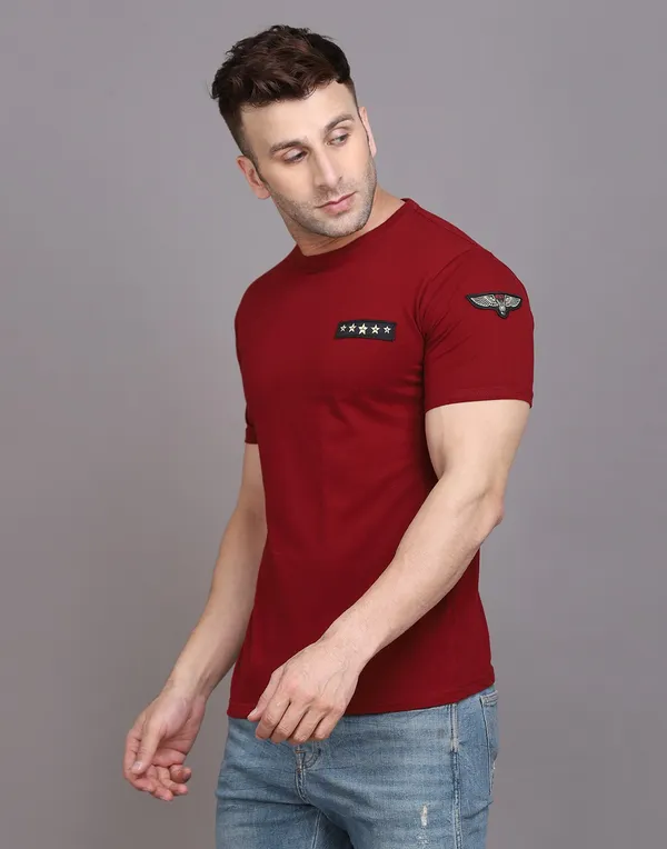Maroon_Cotton_Blend_Round_Neck_Half_Sleeve_T-Shirt_For_Men