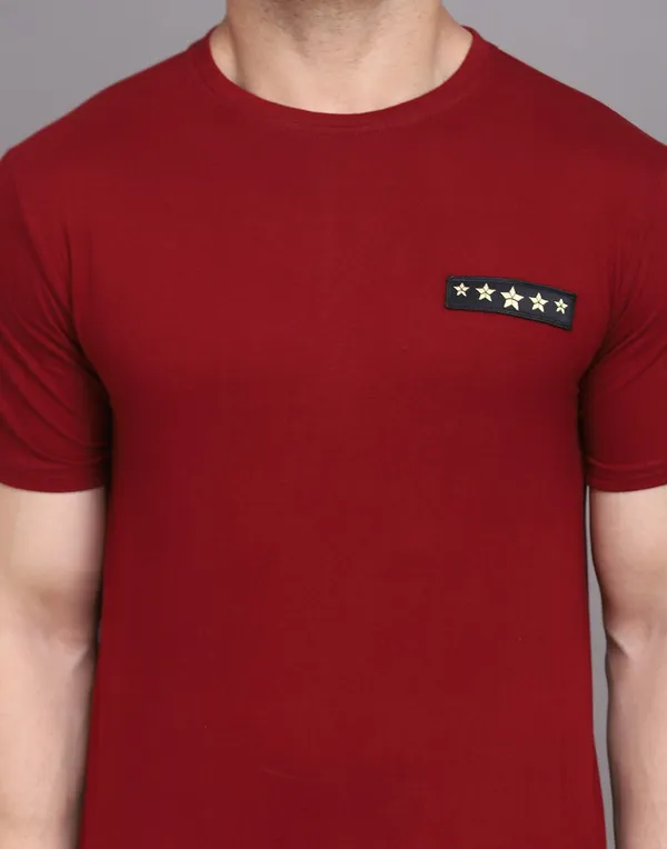 Maroon_Cotton_Blend_Round_Neck_Half_Sleeve_T-Shirt_For_Men