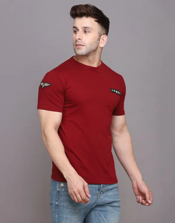 Maroon_Cotton_Blend_Round_Neck_Half_Sleeve_T-Shirt_For_Men