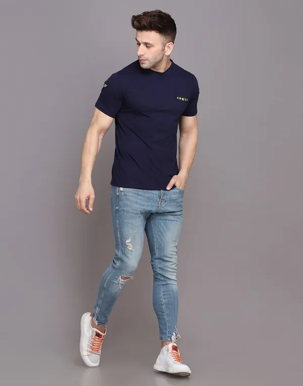 Dark_Blue_Cotton_Blend_Round_Neck_Half_Sleeve_T-Shirt_For_Men