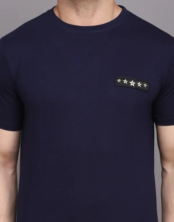 Dark_Blue_Cotton_Blend_Round_Neck_Half_Sleeve_T-Shirt_For_Men