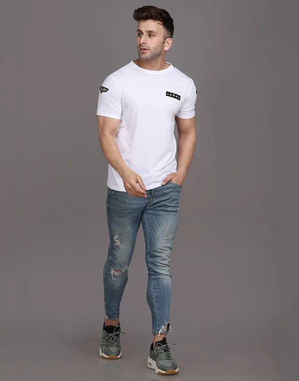 White_Cotton_Blend_Round_Neck_Half_Sleeve_T-Shirt_For_Men
