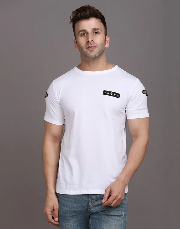 White_Cotton_Blend_Round_Neck_Half_Sleeve_T-Shirt_For_Men