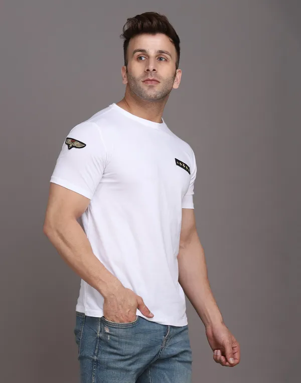 White_Cotton_Blend_Round_Neck_Half_Sleeve_T-Shirt_For_Men