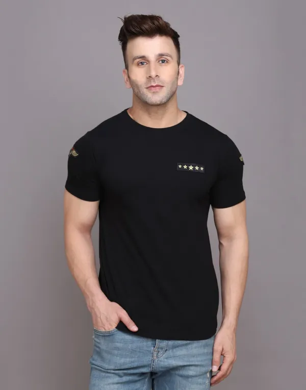 Black_Cotton_Blend_Round_Neck_Half_Sleeve_T-Shirt_For_Men