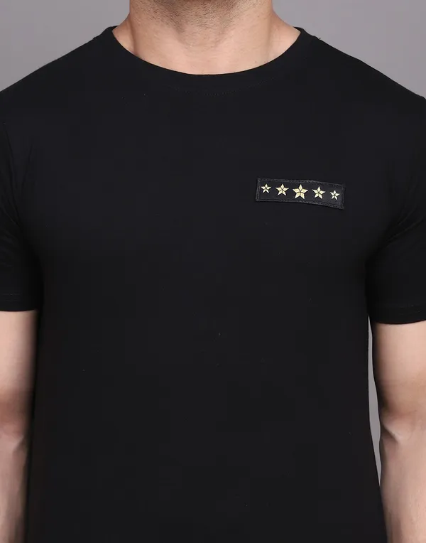 Black_Cotton_Blend_Round_Neck_Half_Sleeve_T-Shirt_For_Men