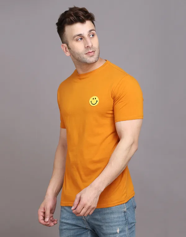 Mustard_Cotton_Blend_Round_Neck_Half_Sleeve_T_Shirt_For_Men