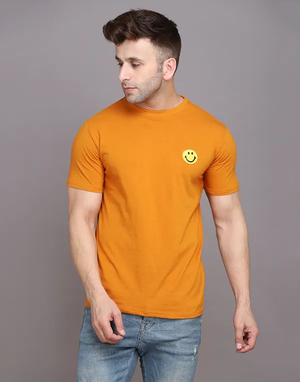 Mustard_Cotton_Blend_Round_Neck_Half_Sleeve_T_Shirt_For_Men