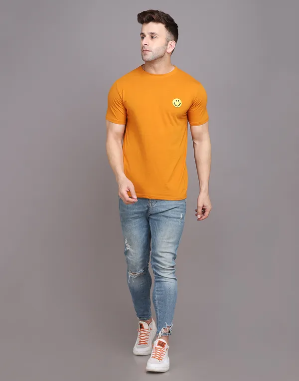 Mustard_Cotton_Blend_Round_Neck_Half_Sleeve_T_Shirt_For_Men