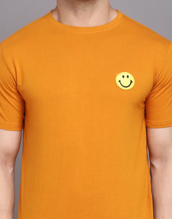 Mustard_Cotton_Blend_Round_Neck_Half_Sleeve_T_Shirt_For_Men