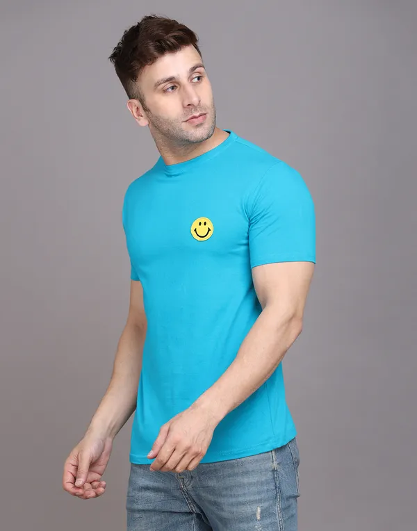Turquoise_Cotton_Blend_Round_Neck_Half_Sleeve_T_Shirt_For_Men