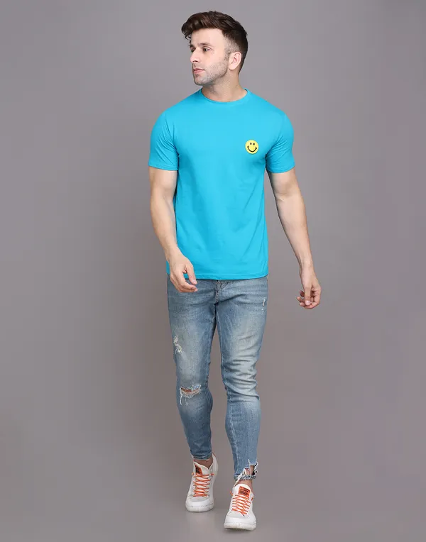 Turquoise_Cotton_Blend_Round_Neck_Half_Sleeve_T_Shirt_For_Men