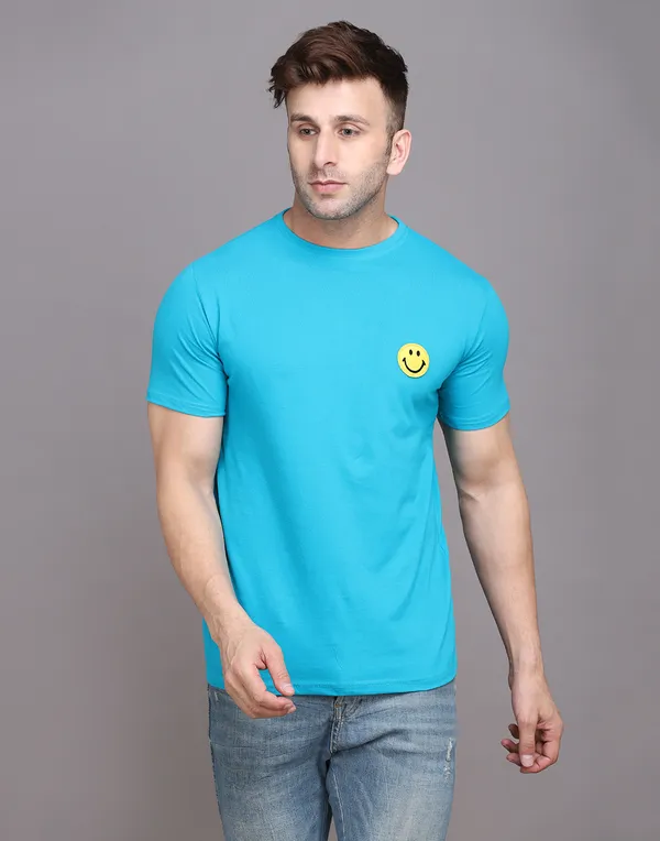Turquoise_Cotton_Blend_Round_Neck_Half_Sleeve_T_Shirt_For_Men