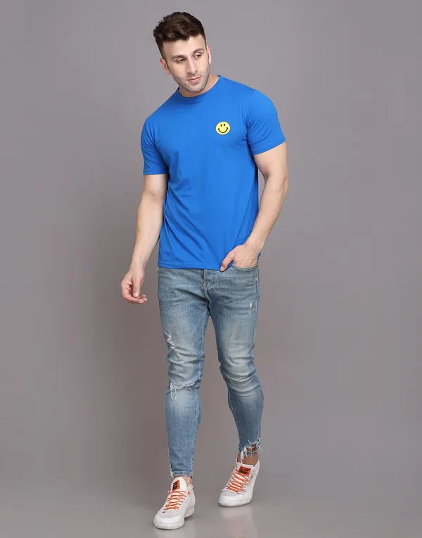 Blue_Cotton_Blend_Round_Neck_Half_Sleeve_T_Shirt_For_Men