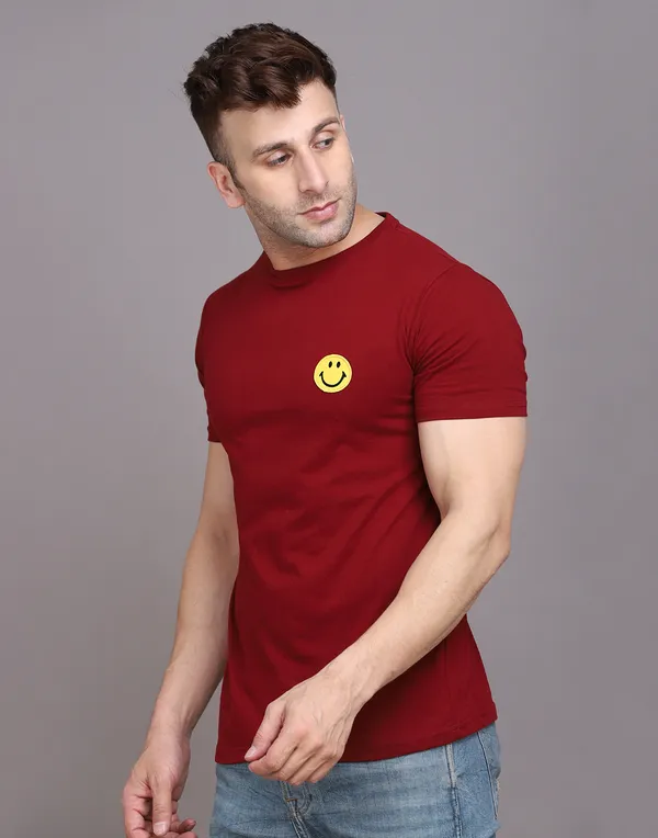 Maroon_Cotton_Blend_Round_Neck_Half_Sleeve_T_Shirt_For_Men