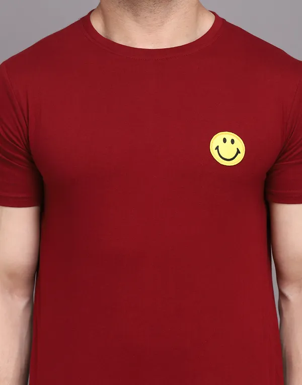Maroon_Cotton_Blend_Round_Neck_Half_Sleeve_T_Shirt_For_Men