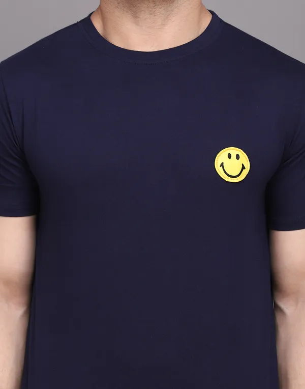 Dark_Blue_Cotton_Blend_Round_Neck_Half_Sleeve_T_Shirt_For_Men