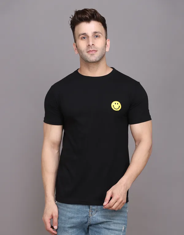 Black_Cotton_Blend_Round_Neck_Half_Sleeve_T_Shirt_For_Men
