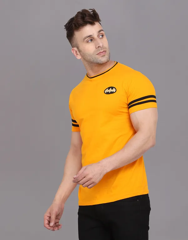 Yellow_Cotton_Blend_Round_Neck_Half_Sleeve_T_Shirt_For_Men