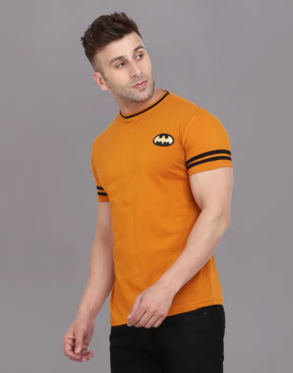 Mustard_Cotton_Blend_Round_Neck_Half_Sleeve_T_Shirt_For_Men