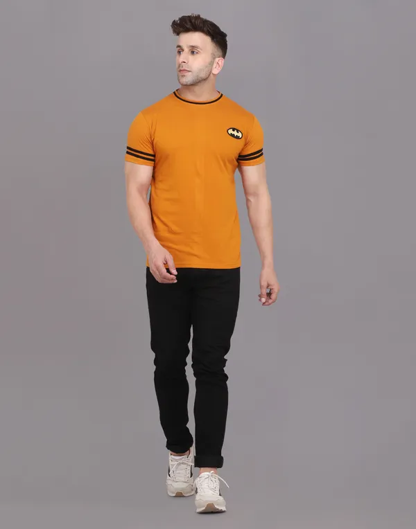 Mustard_Cotton_Blend_Round_Neck_Half_Sleeve_T_Shirt_For_Men