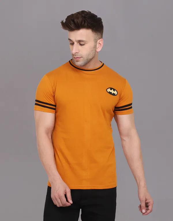 Mustard_Cotton_Blend_Round_Neck_Half_Sleeve_T_Shirt_For_Men