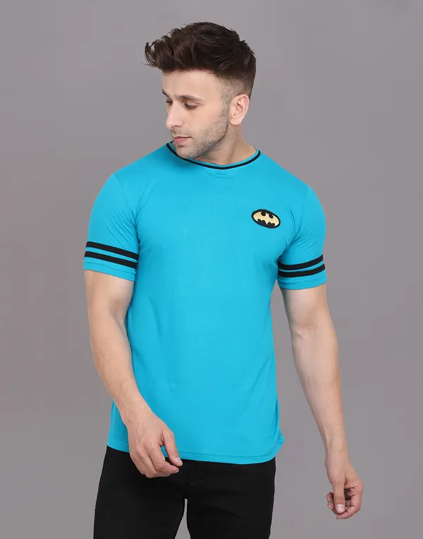 Turquoise_Cotton_Blend_Round_Neck_Half_Sleeve_T_Shirt_For_Men