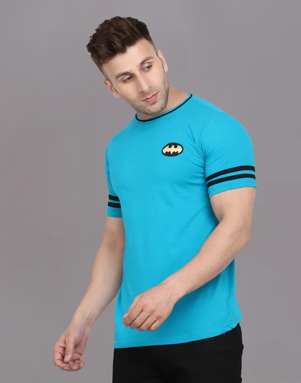 Turquoise_Cotton_Blend_Round_Neck_Half_Sleeve_T_Shirt_For_Men