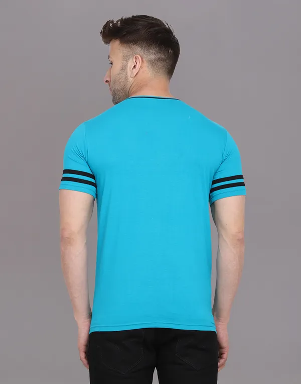 Turquoise_Cotton_Blend_Round_Neck_Half_Sleeve_T_Shirt_For_Men