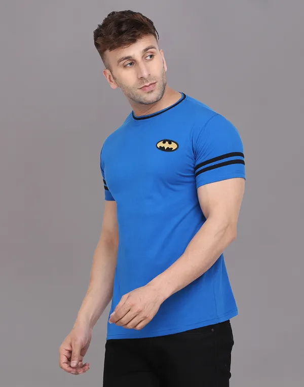 Blue_Cotton_Blend_Round_Neck_Half_Sleeve_T_Shirt_For_Men