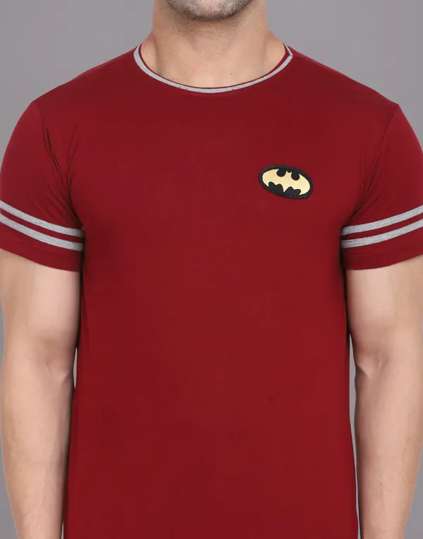 Maroon_Cotton_Blend_Round_Neck_Half_Sleeve_T_Shirt_For_Men
