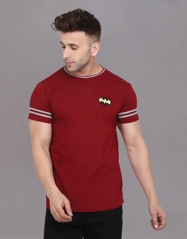 Maroon_Cotton_Blend_Round_Neck_Half_Sleeve_T_Shirt_For_Men