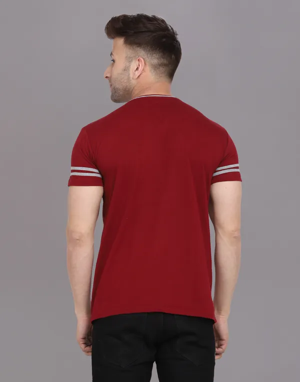 Maroon_Cotton_Blend_Round_Neck_Half_Sleeve_T_Shirt_For_Men