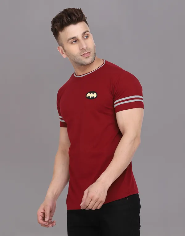 Maroon_Cotton_Blend_Round_Neck_Half_Sleeve_T_Shirt_For_Men