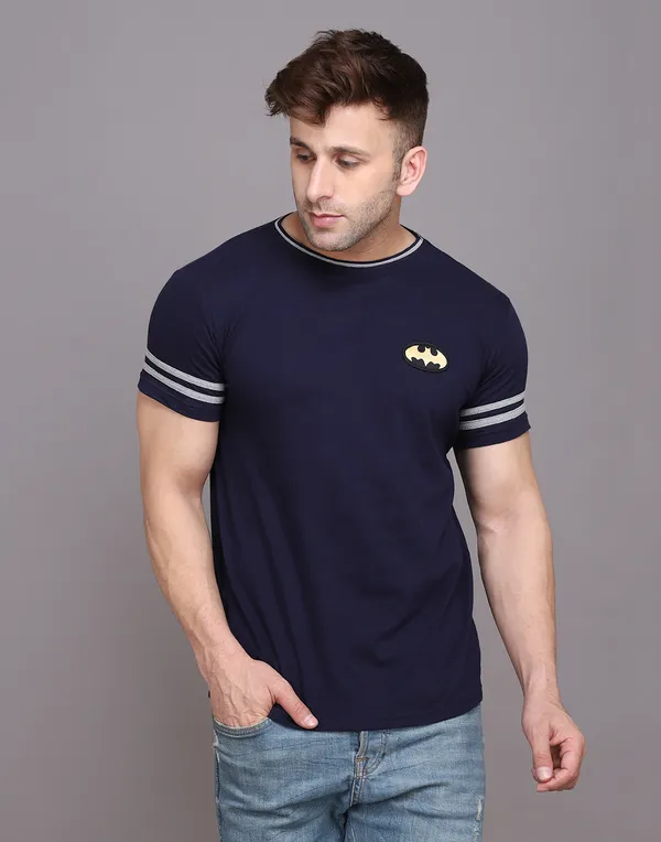 Dark_Blue_Cotton_Blend_Round_Neck_Half_Sleeve_T_Shirt_For_Men