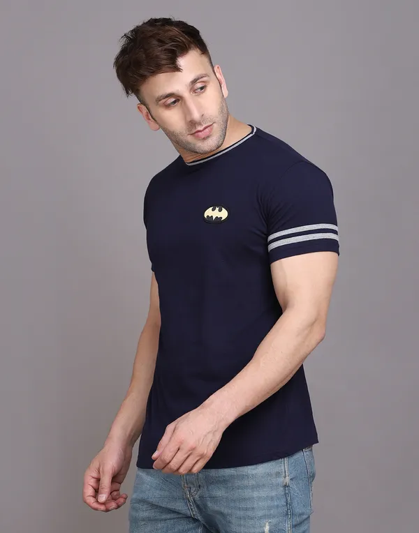 Dark_Blue_Cotton_Blend_Round_Neck_Half_Sleeve_T_Shirt_For_Men
