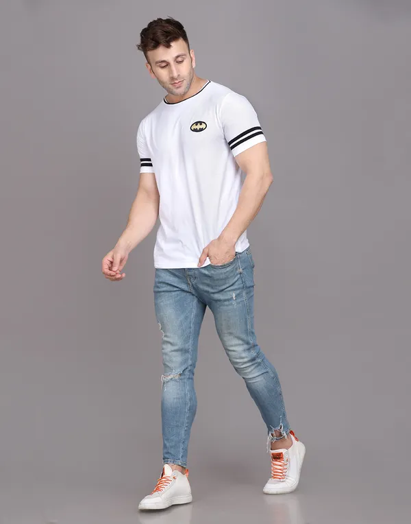 White_Cotton_Blend_Round_Neck_Half_Sleeve_T_Shirt_For_Men