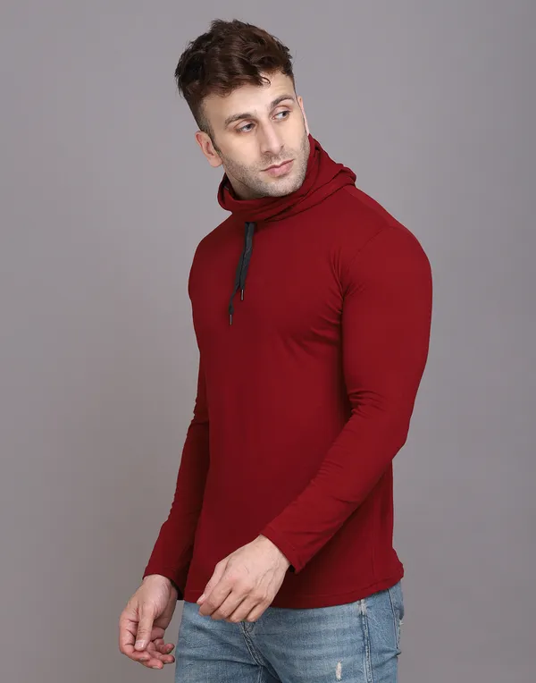 Maroon_Cotton_Blend_Hooded_Neck_Full_Sleeve_T_Shirt_For_Men