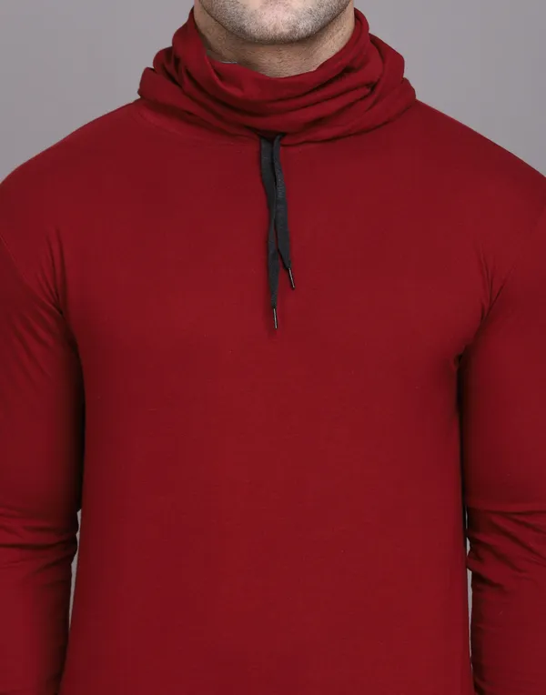 Maroon_Cotton_Blend_Hooded_Neck_Full_Sleeve_T_Shirt_For_Men