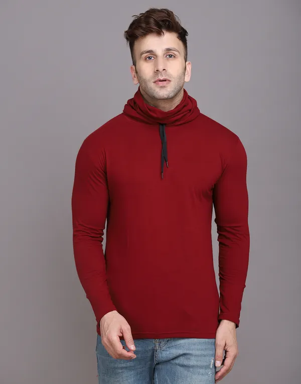 Maroon_Cotton_Blend_Hooded_Neck_Full_Sleeve_T_Shirt_For_Men