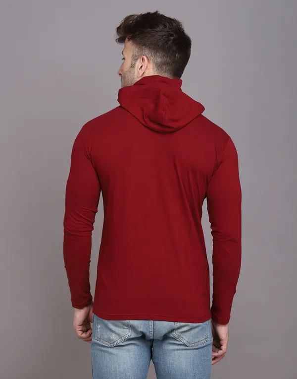 Maroon_Cotton_Blend_Hooded_Neck_Full_Sleeve_T_Shirt_For_Men