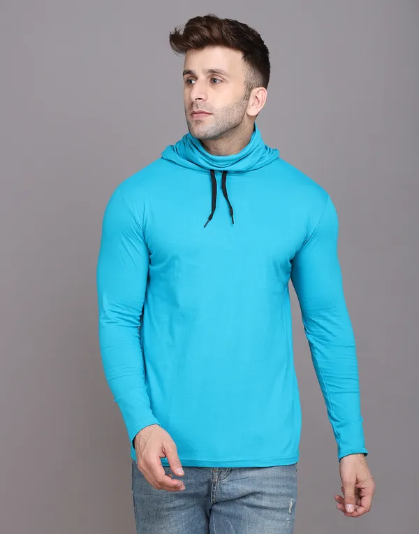 Turquoise_Cotton_Blend_Hooded_Neck_Full_Sleeve_T_Shirt_For_Men